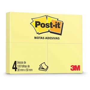 Bloco Adesivo Post-it Amarelo 38mmx50mm c/4 unidades de 100fls. 