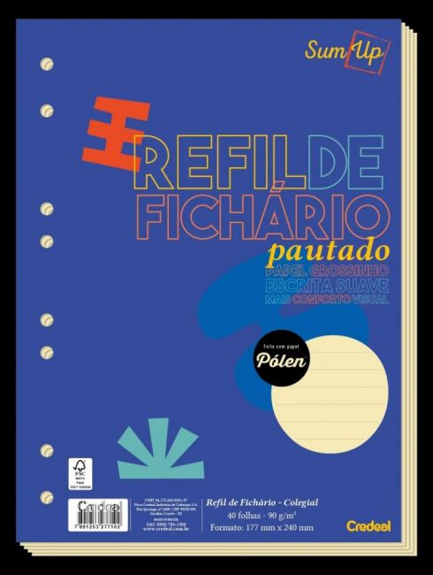 Refil Caderno Argolado - Credeal - Papel Polen Pautado colegial 40 Fl