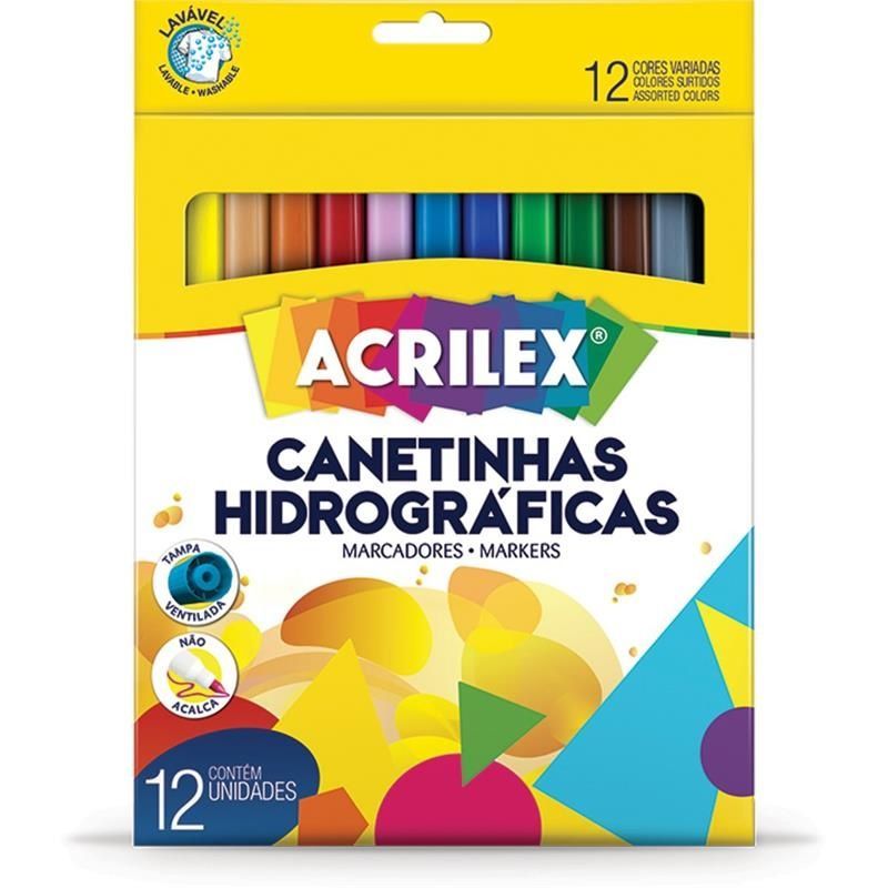 Caneta Hidrográfica 12 Cores Acrilex