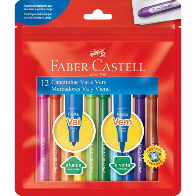 Caneta Hidrográfica 12 Cores Vai e Vem  Faber-Castell