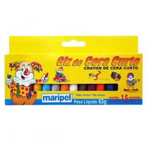 Giz de Cera Curto c/ 15 Cores - Maripel