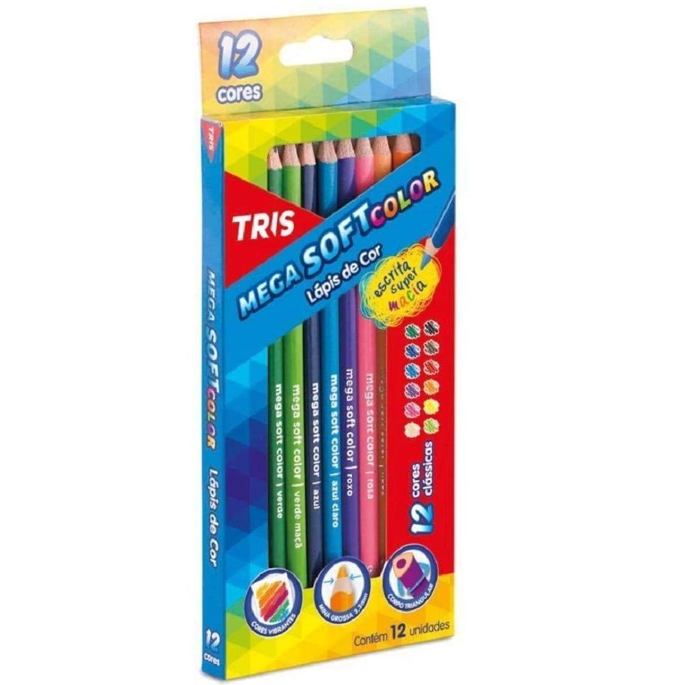 Lápis de Cor 12 Cores Mega Soft Clássicos Tris