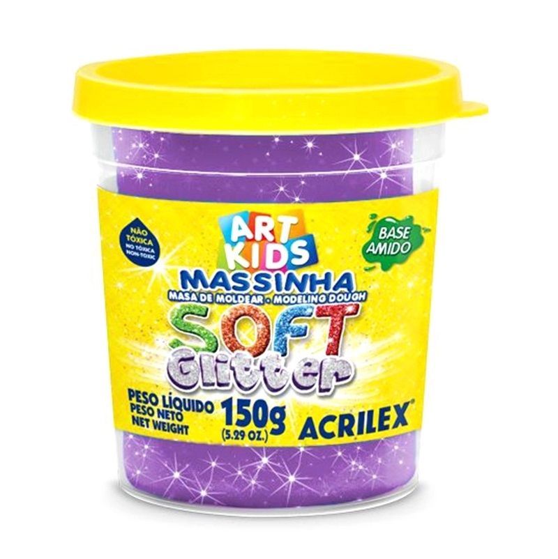 Massa de Modelar Soft Acrilex Glitter Violeta 150g