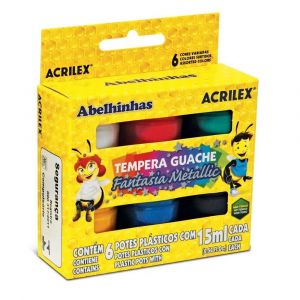 Tinta Guache Acrilex 15ml 06 Cores Fantasia Metallic 